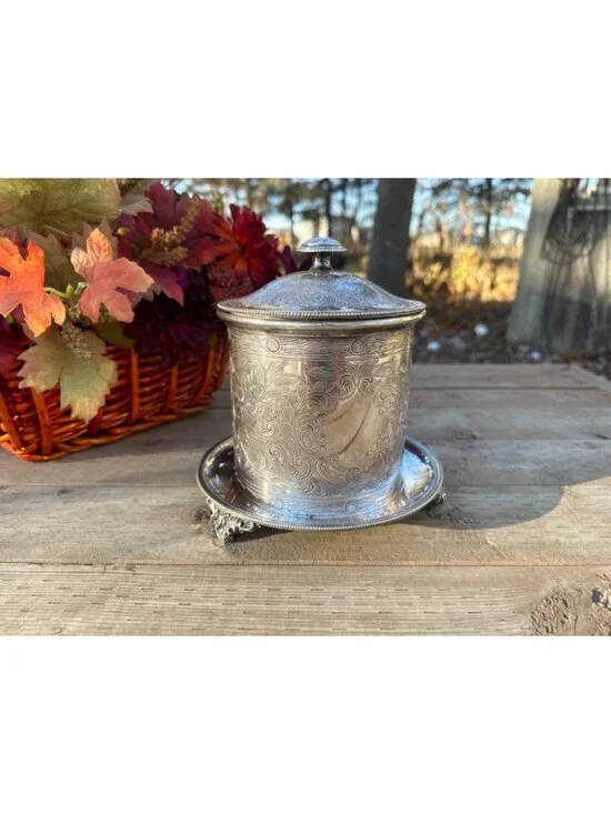 Antique English Silver Plate Biscuit Barrel by Birks Rideau Plate Footed, C.1900 - Picture 6 of 14